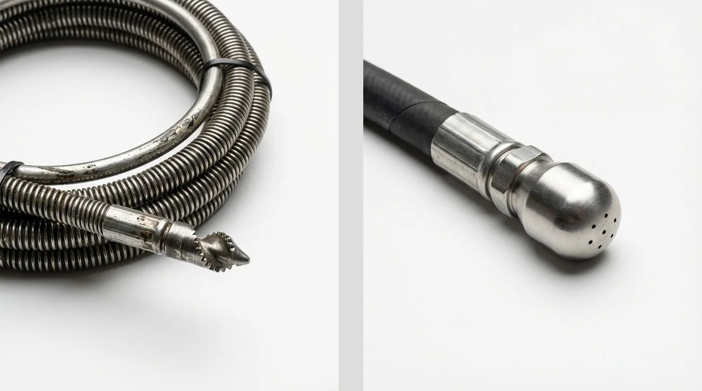 Drain snake cable and hydro jetting nozzle used for drain cleaning in Stockbridge, MI
