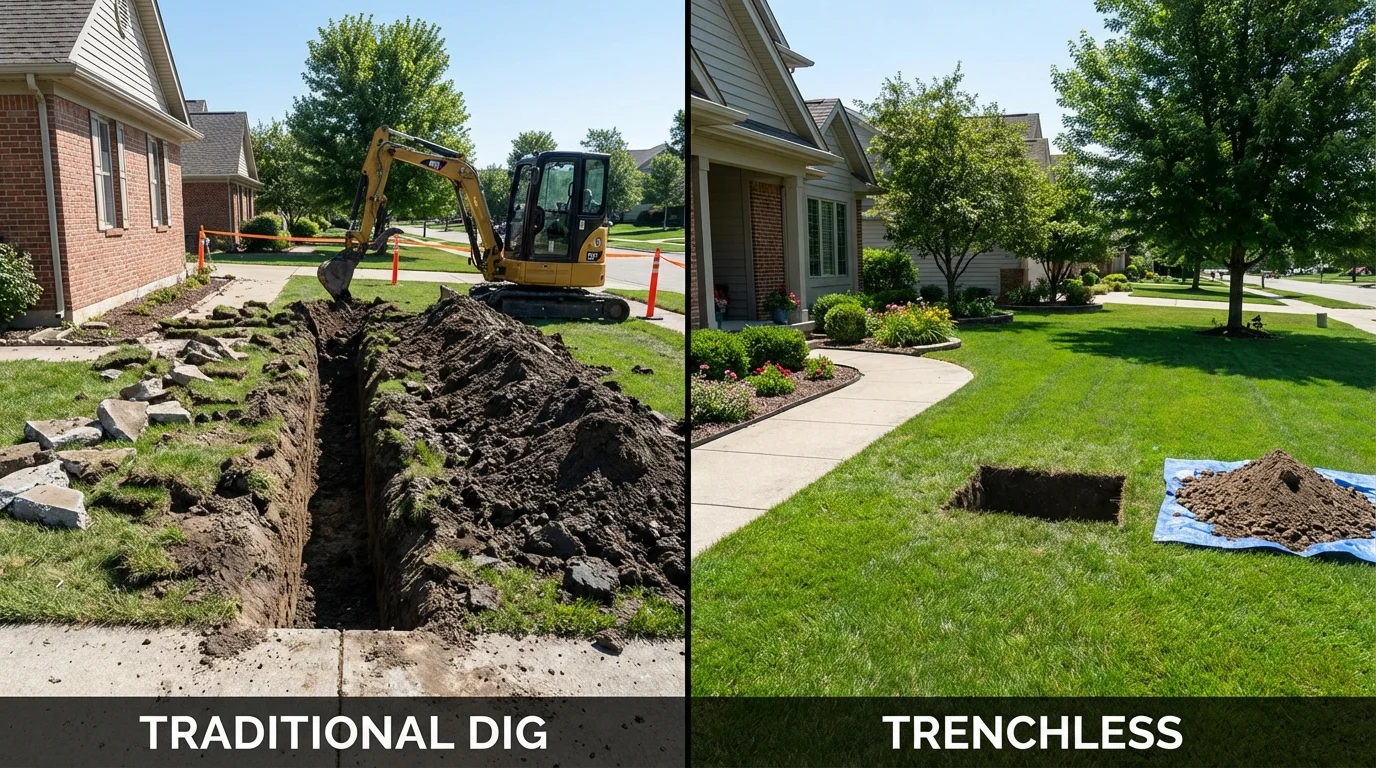Trenchless sewer repair with minimal yard damage versus traditional excavation in Stockbridge, MI